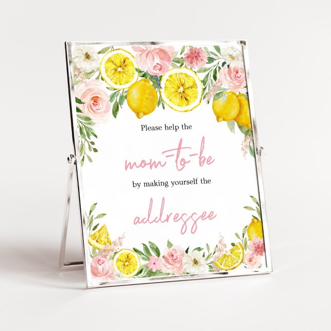 Poster Station d'enveloppe de citron rose (Summer Lemon Citrus Baby Shower Envelope Station Sign)