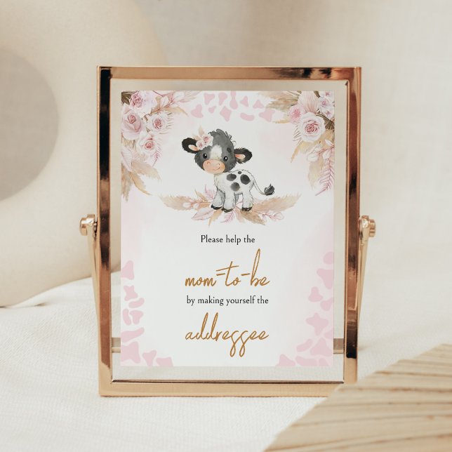 Poster Station d'enveloppe du Baby shower de la vache ros (Highland Cow Baby Shower Envelope Station Sign)