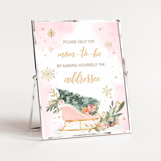 Poster Station d'enveloppes de flocon d'or rose d'hiver (Pink Sleigh Baby Shower Envelope Station Sign)