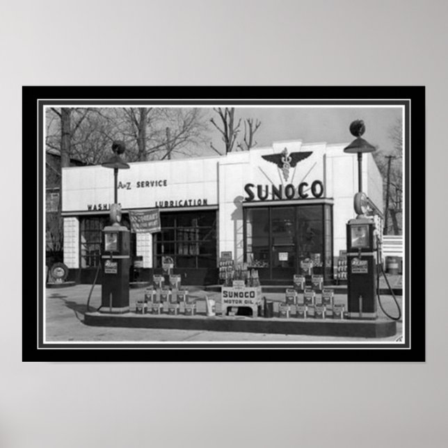 Poster Station-service Sunoco noir et blanc Imprimer 13 x (Devant)