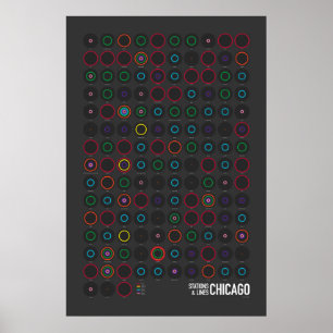 Poster Stations et lignes : Chicago (Dark)