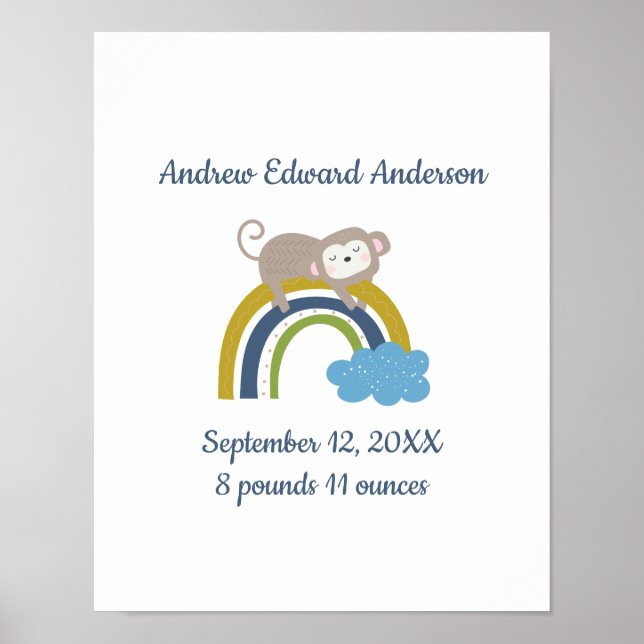 Poster Statistiques de naissance Arc-en-ciel Boho Nouveau (Devant)