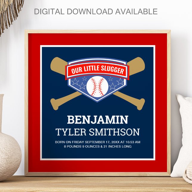 Poster Statistiques de naissance de bébé baseball Cute Li (Créateur téléchargé)