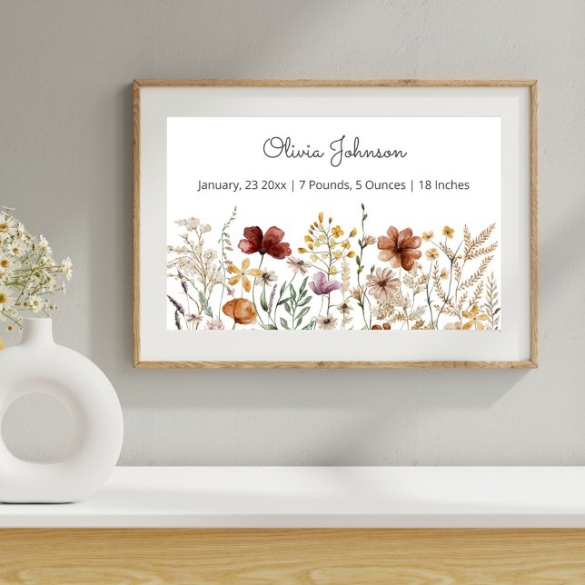 Poster Statistiques de naissance de bébé Fleur sauvage aq (In situ)