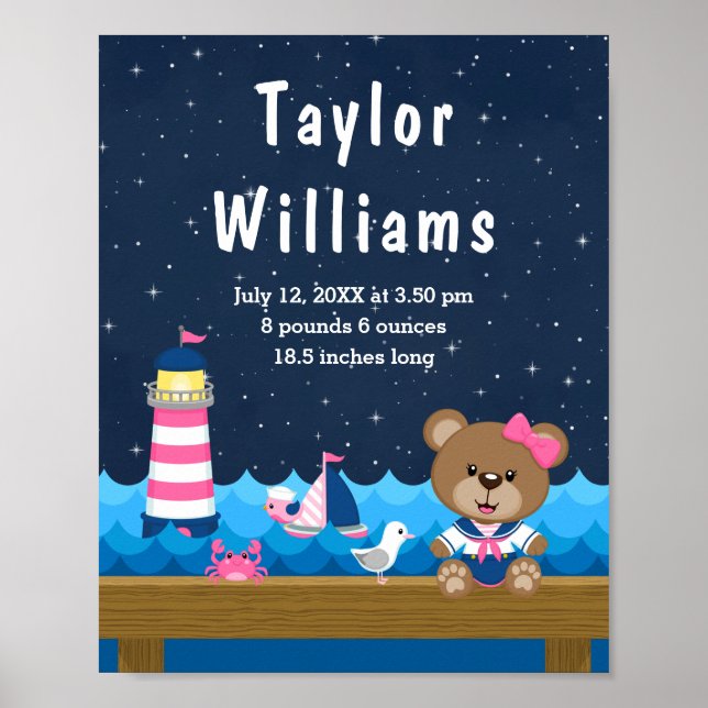 Poster Statistiques de naissance de la Marine rose de l'o (Devant)