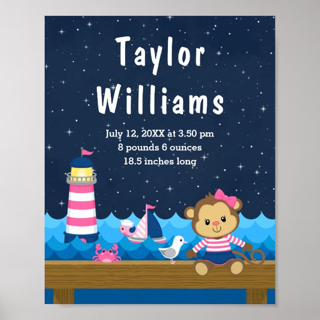 Poster Statistiques de naissance de la marine rose de sin (Devant)