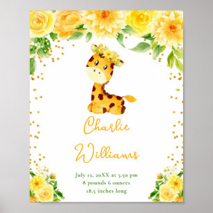 Poster Statistiques de naissance Fleurs jaunes de girafe