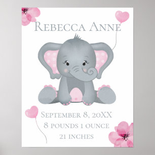 Poster Statistiques de naissance personnalisées Éléphant 