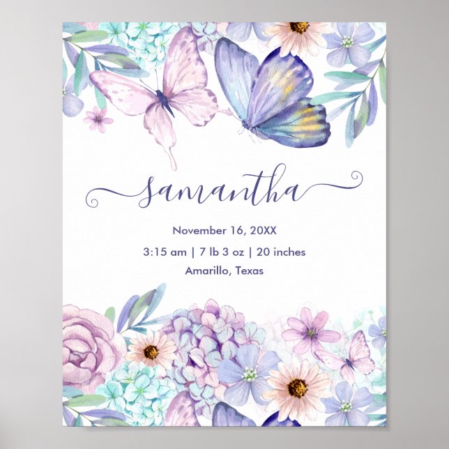 Poster Statistiques de naissance personnalisées pour fill (Devant)