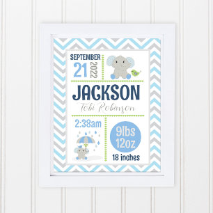 Poster Statistiques de naissance pour un bébé garçon avec