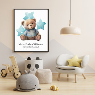 Poster Statistiques de naissance Teddy Ours Bleu Bébé Gar