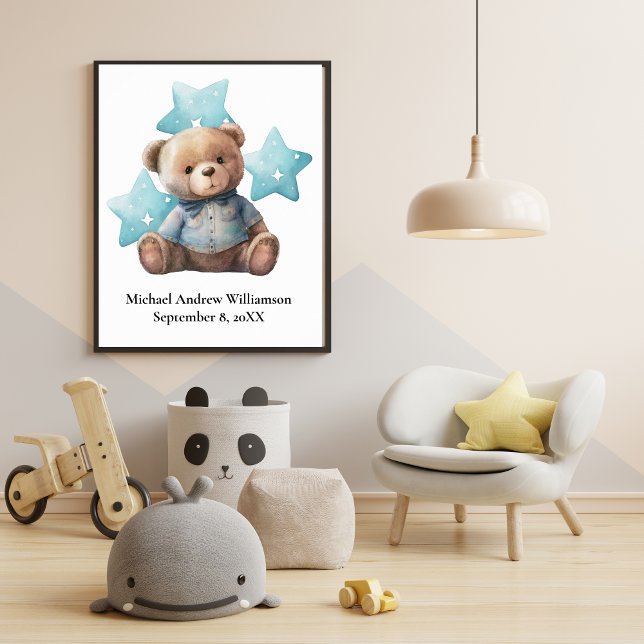 Poster Statistiques de naissance Teddy Ours Bleu Bébé Gar (Créateur téléchargé)