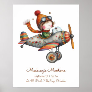 Poster Statistiques Enfants Avion Volant Avion Pépinière 