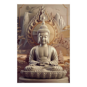 Poster Statue de bouddha serène dans paysage paisible 3D
