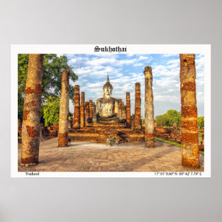 Poster Statue de Bouddha, Wat Mahathat, Sukhothai