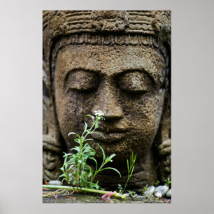 Poster Statue de jardin en pierre avec fleur