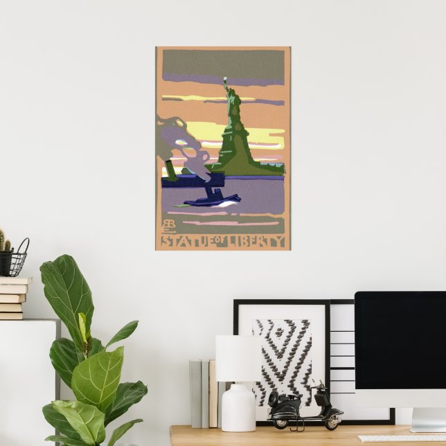 Poster Statue de la Liberté à New York, Vintage voyage (Bureau à domicile)
