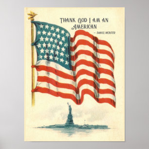 Poster Statue de la Liberté avec drapeau américain vintag