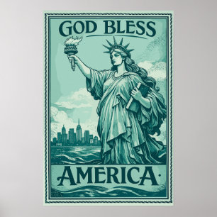 Poster Statue de la Liberté - Dieu Bénisse l'Amérique
