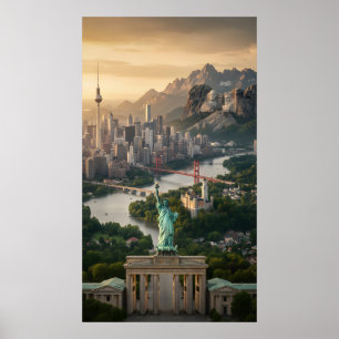 Poster Statue de la Liberté et monuments mondiaux Fantais