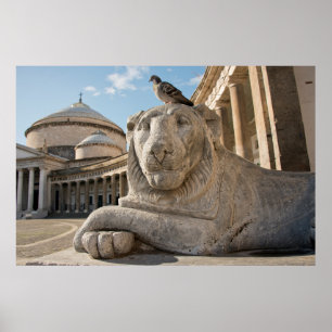 Poster Statue de lion devant une église historique