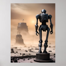 Statue de robot géante dans les terres désertes is