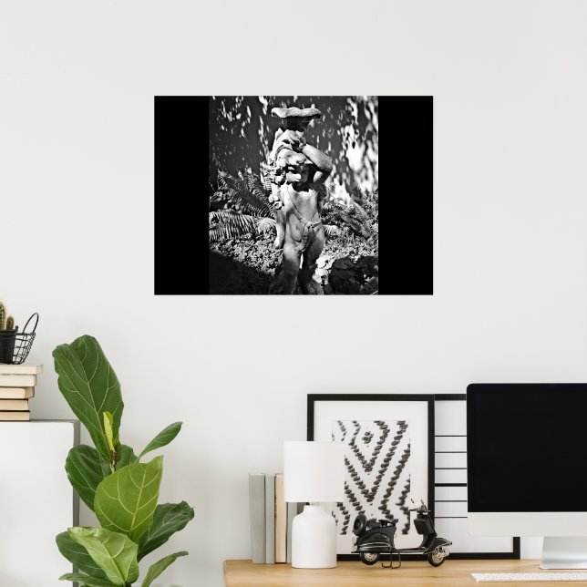Poster Statue du jardin noir et blanc (Bureau à domicile)