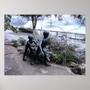 Poster Statue en bronze des enfants patinage