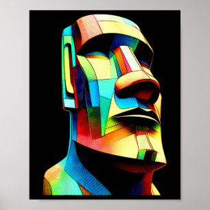 Poster Statue Moai historique Île de Pâques Chili Chr