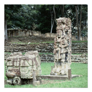 Poster Statues antiques Honduras de ruines maya vives