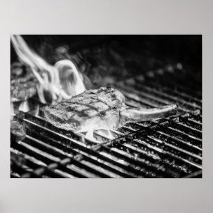 Poster Steak grillé Tomahawk sur grill barbecue flamboyan