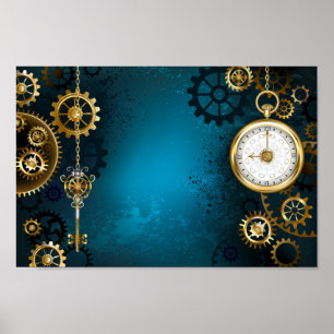 Poster Steampun turquoise Background with Gears