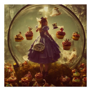 Poster Steampunk Alice et Cupcakes
