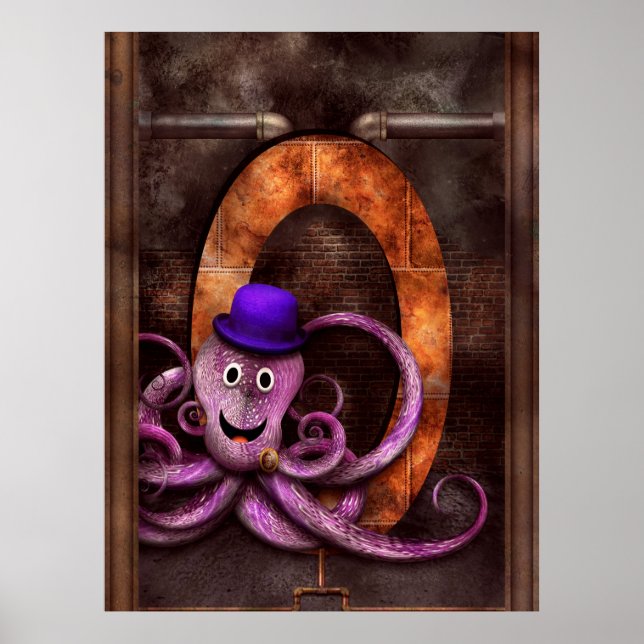 Poster Steampunk - Alphabet - O est pour Octopus (Devant)