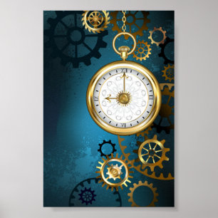 Poster Steampunk Arrière - plan turquoise avec Gears
