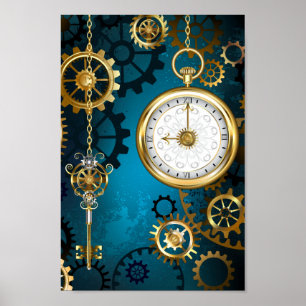 Poster Steampunk Arrière - plan turquoise avec Gears