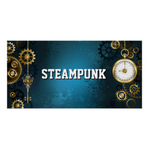 Poster Steampunk Arrière - plan turquoise avec Gears