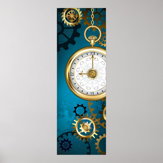 Poster Steampunk Arrière - plan turquoise avec Gears (Devant)