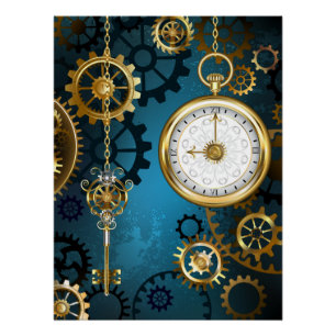 Poster Steampunk Arrière - plan turquoise avec Gears