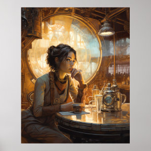 Poster Steampunk Café Shop Girl