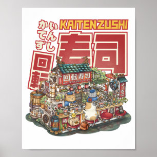 Poster Steampunk Cat Sushi Restaurant