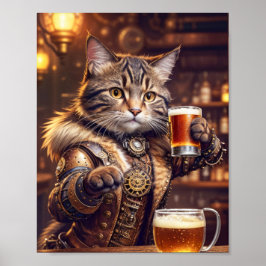 Poster Steampunk chat boire de la bière dans un pub -