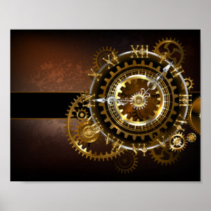 Poster Steampunk clock with antique gears