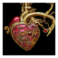 Steampunk Coeur Anatomique rubis et engrenages