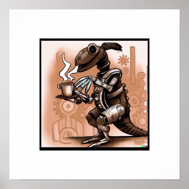 Poster Steampunk Dino Boire Café Art (Devant)
