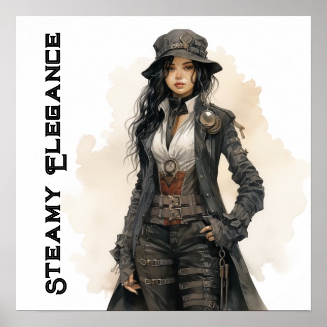 Poster Steampunk Elegance Jeune femme Vintage (Devant)