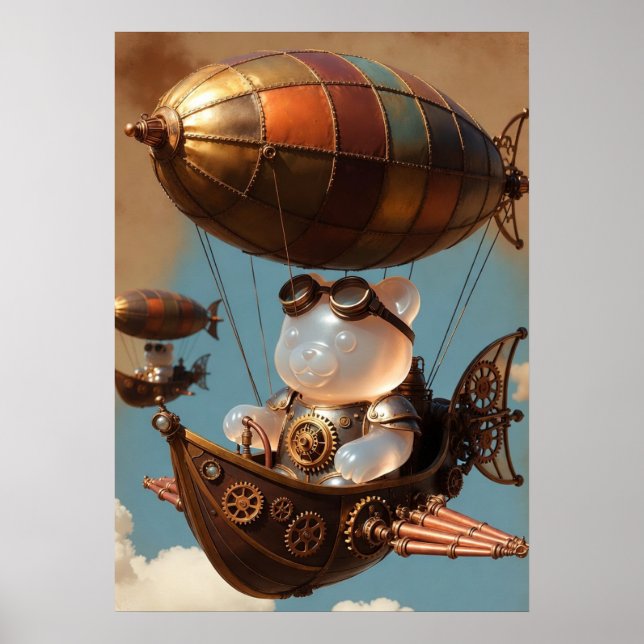 Poster Steampunk Gummy Bear Pilot in Fantasy Airship (Devant)