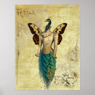Poster Steampunk Imaginaire Peacock Gold