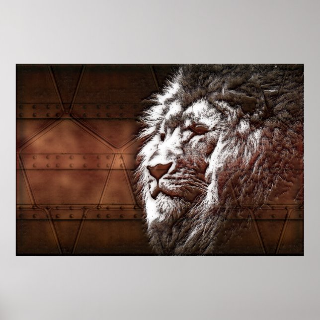 Poster Steampunk Lions Head Animal Art numérique original (Devant)