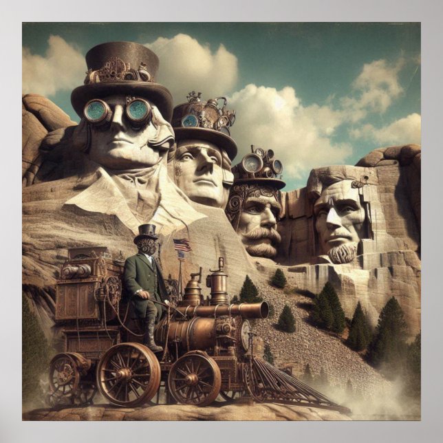 Poster Steampunk Monument américain Mont Rushmore SD (Devant)